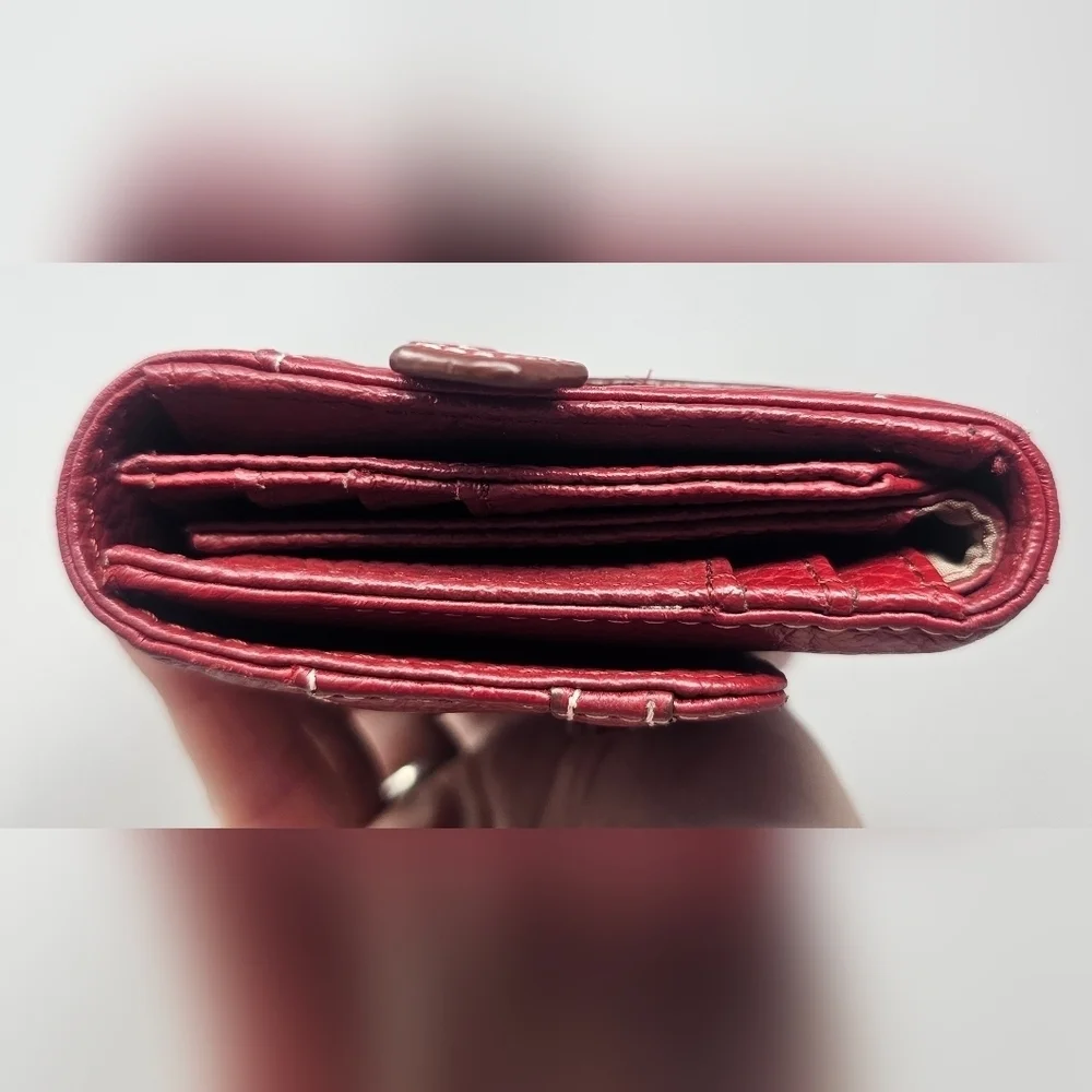 Willsons Leather Red Pebbled Leather Wallet Threefold Credit Card ID Checkbook